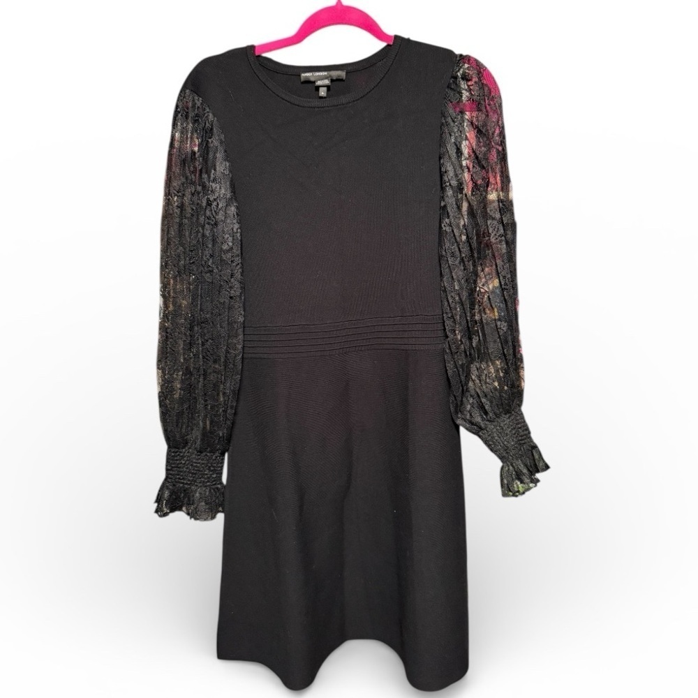 Maggy London Black Sweater dress with Lace sleeve Size Small